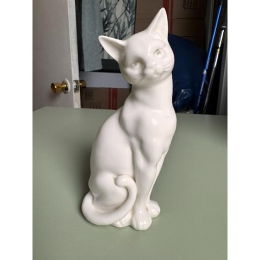 Vintage Lenwile China Ardalt Japan Verithin‎ White Porcelain 8" Cat Figurine